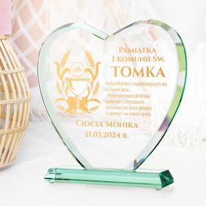 Statuetka szklana serce na I Komunię Świętą dla chłopca - Sakrament