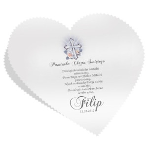 Szatka w kształcie serca  z personalizacją na prezent na chrzest