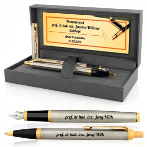 Długopis i pióro Parker IM Brushed Metal GT z grawerem - Promotor