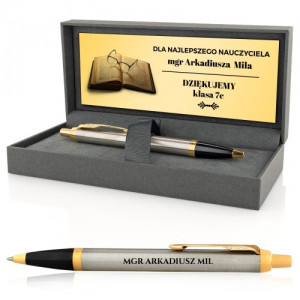Długopis Parker IM Brushed GT w etui z grawerem dla nauczyciela - Autorytet