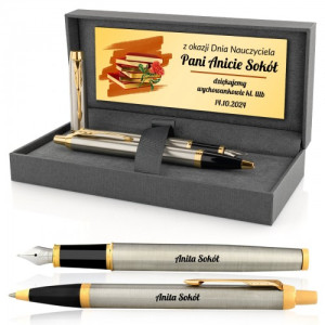 Pióro i długopis Parker IM Brushed GT z grawerem - Najlepsza nauczycielka