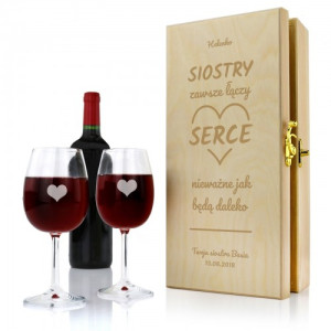 Skrzynka na wino z grawerem i kieliszkami dla siostry - Zawsze razem