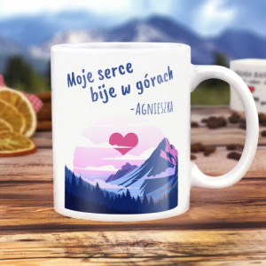 Kubek z nadrukiem dla miłośnika gór - Moje serce bije w górach