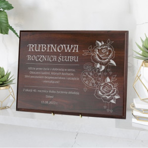 Drewniany certyfikat z grawerem na 40 rocznicę ślubu - Rubinowa