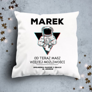 Poduszka dekoracyjna z imieniem na 18 urodziny - Kosmonauta