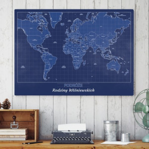 Mapa Podróży do zaznaczania miejsc na płótnie 50x70 cm - Dookoła świata