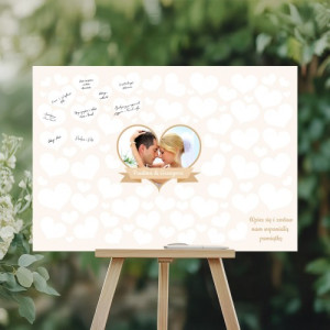 Tablo ślubne na wpisy gości weselnych ze zdjęciem 70x100 cm - Hej wesele!