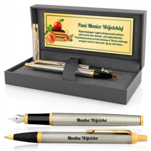 Pióro i długopis Parker IM brushed Metal GT z grawerem - Dla nauczycielki