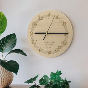 Drewniany zegar z grawerem na prezent dla nauczyciela muzyki