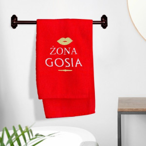 Ręcznik kąpielowy (70x140cm) z haftem czerwony dla żony - Żonka