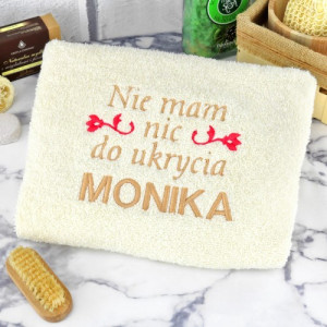 Ręcznik 70 x 140 z haftem Nie Mam Nic Do Ukrycia na prezent