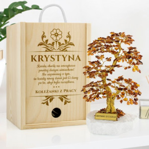 Drzewko szczęścia w drewnianej skrzynce z grawerem - Na emeryturę