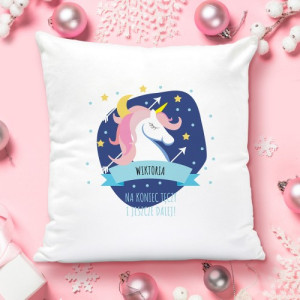 Poduszka dekoracyjna z imieniem dla dziewczynki - Jednorożec