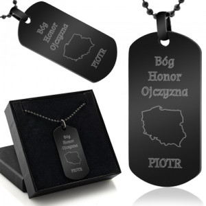 Nieśmiertelnik czarny stalowy z grawerem dla patrioty - Ojczyzna