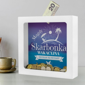 Skarbonka z nadrukiem dedykacji - Zbieram na wczasy