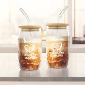 Szklanki ze słomką i nadrukiem dla pary - Rozgrzewa najlepiej