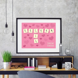 Obraz na płótnie w ramce (30x40) dla chłopaka - Miłosne Scrabble