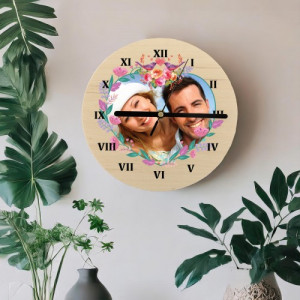 Zegar ze zdjęciem dla pary - Kwiatowe Serce