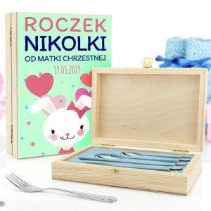 Sztućce dla dzieci z grawerem w pudełku z nadrukiem - Roczek Dziewczynki