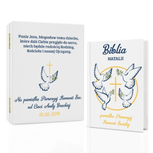 Biblia dla dzieci w pudełku na komunię - Białe Gołębice