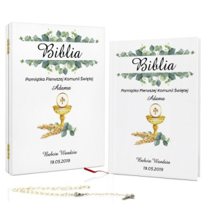 Biblia dla dzieci w drewnianym pudełku na komunię - Kielich