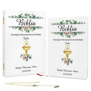 Biblia dla dzieci w pudełku z nadrukiem na komunię - Różany Kielich