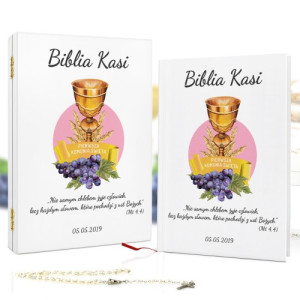 Biblia dla dzieci w drewnianej szkatułce na komunię - Kielich Bożej Ręki