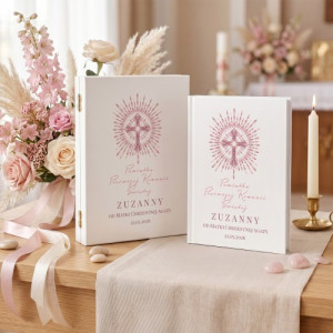 Biblia dla dzieci w szkatułce z nadrukiem na komunię - Promienie Wiary