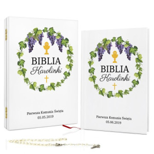 Biblia dla dzieci w drewnianej szkatułce na komunię - Winorośl