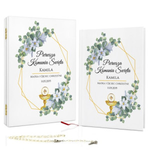 Biblia dla dzieci w drewnianej szkatułce na komunię - Kwiat Lilii