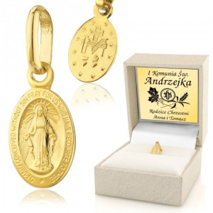 Medalik złoty Matka Boska Cudowna pr. 585 na komunię - Panienka z Dzieciną