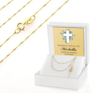 Złoty łańcuszek 45 cm pr. 585 w pudełku na chrzest - Golden