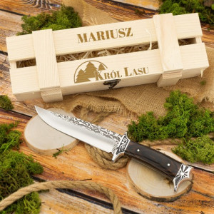 Nóż myśliwski z grawerem imienia na skrzynce - Król Lasu