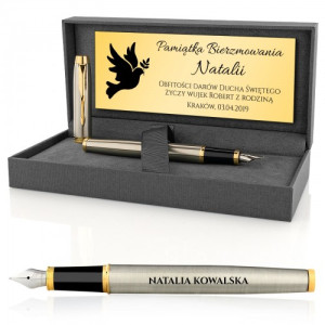 Pióro Parker IM Brushed GT w pudełku na bierzmowanie - Gołębica