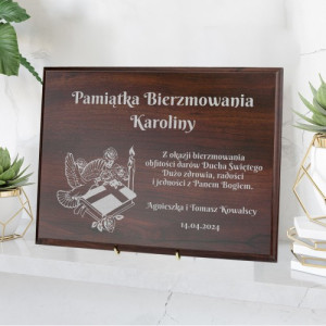 Certyfikat drewniany z grawerem na bierzmowanie - Duch Święty