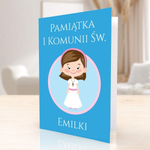 Kartka na komunię z personalizowanymi życzeniami - Dziewczynka