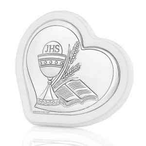 Obrazek srebrny z grawerem na komunię - Kielich z Księgą