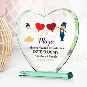 Szklane serce z nadrukiem na podziękowanie - Najwspanialsza Świadkowa
