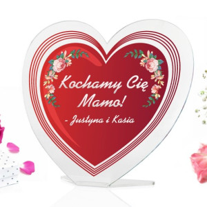 Statuetka serce z kolorowym nadrukiem na prezent dla mamy - Kochamy Cię