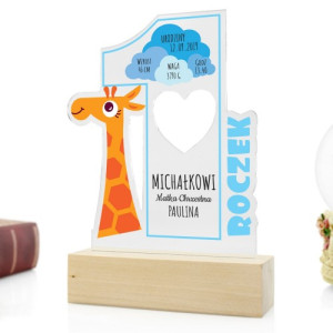 Statuetka z dedykacją na roczek dla chłopca - Żyrafka dla Bobasa