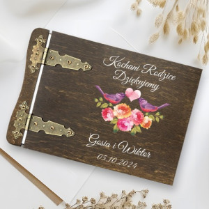 Album na zdjęcia drewniany z nadrukiem dla rodziców - Ptaki Miłości