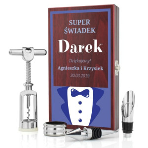 Zestaw do wina z dedykacją 4-elementowy dla świadka - Elegant