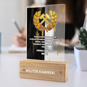Statuetka z nadrukiem dedykacji dla górnika na emeryturę - Młotki Górnicze
