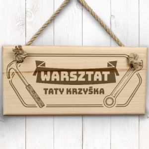 Tabliczka na drzwi z grawerem na upominek dla taty - Warsztat