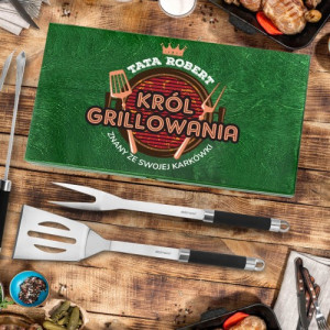 Akcesoria do grilla w skrzynce z nadrukiem dla taty - Król Grillowania