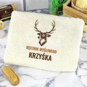 Ręcznik z haftem 70 x 140 na oryginalny prezent dla myśliwego - Jelonek