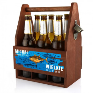 Drewniana skrzynka na piwo z otwieraczem dla wędkarza - Łowię Tylko