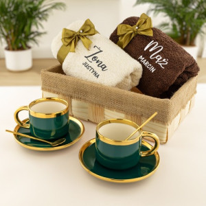 Ręczniki z haftem i filiżanki dla młodej pary - Nowa Droga Życia