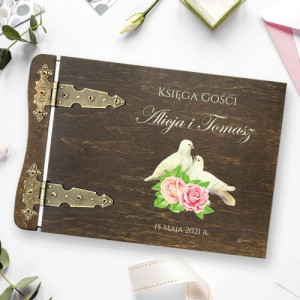 Rustykalna księga gości personalizowana - Ślubne Gołębie