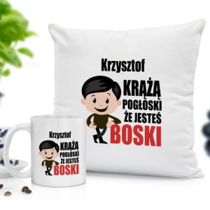 Poduszka i kubek z nadrukiem na prezent dla niego - Jesteś Boski
